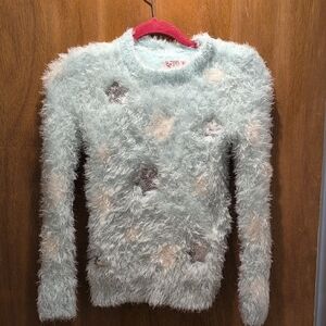 SO Kids' Fuzzy Sweater with Star Patterns - Light Blue